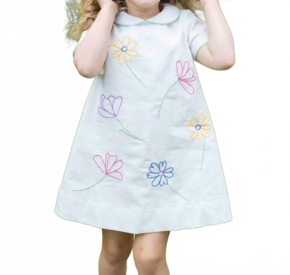 NEW FLORENCE EISEMAN embroidered flowers linen look dress in ivory